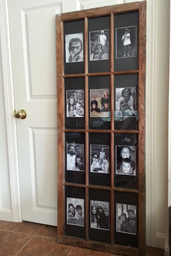 old door with window panes used for picture framing